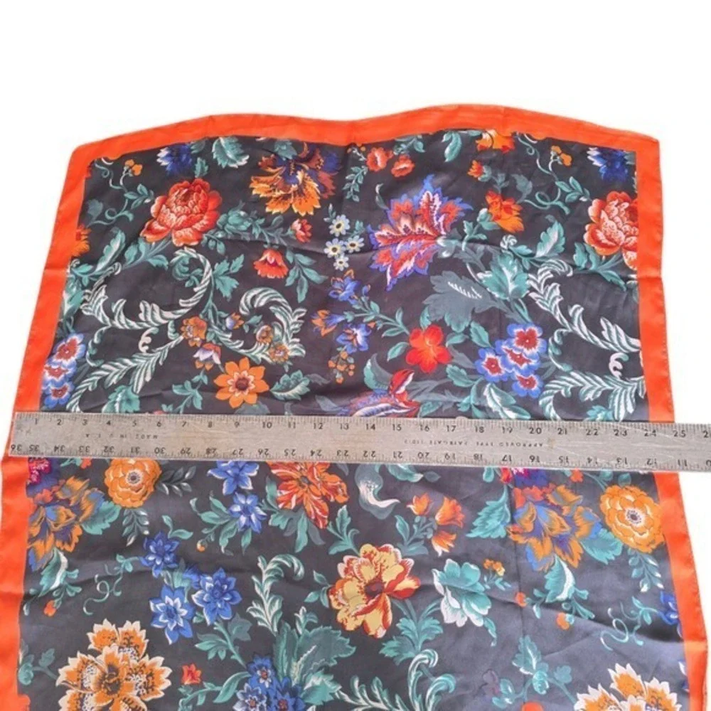 Saks Fifth‎ Avenue Floral Silk Scarf Orange Border Square Headscarf